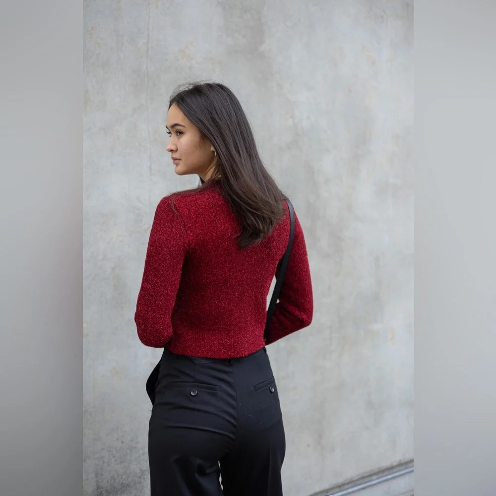 Ganni Red Button-Up Knit Cardigan